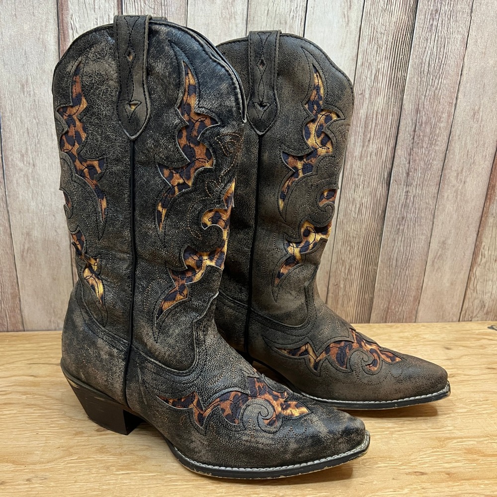 Laredo Aphfrika Leopard Print Cutout Western Cowboy Boots Womens 7.5 M